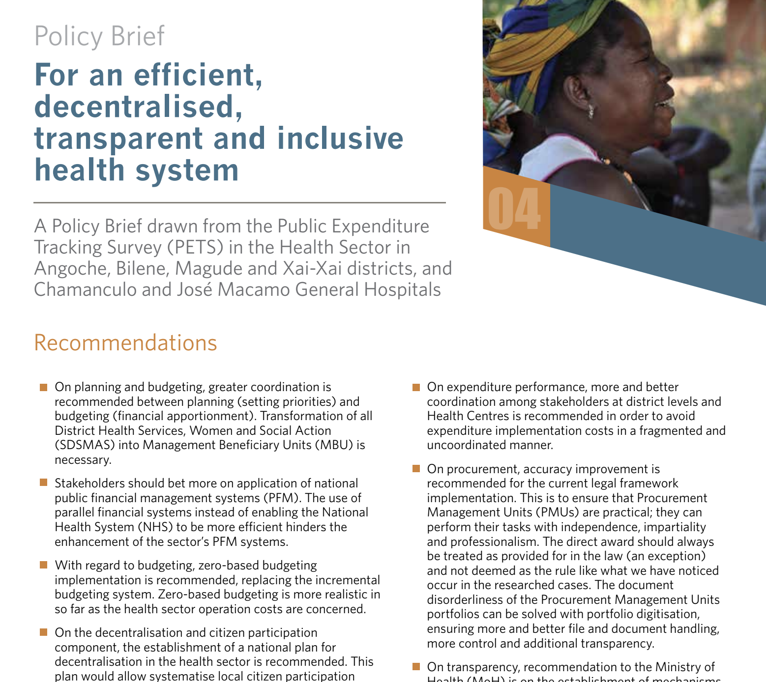 For an efficient, decentralised, transparent and inclusive health system