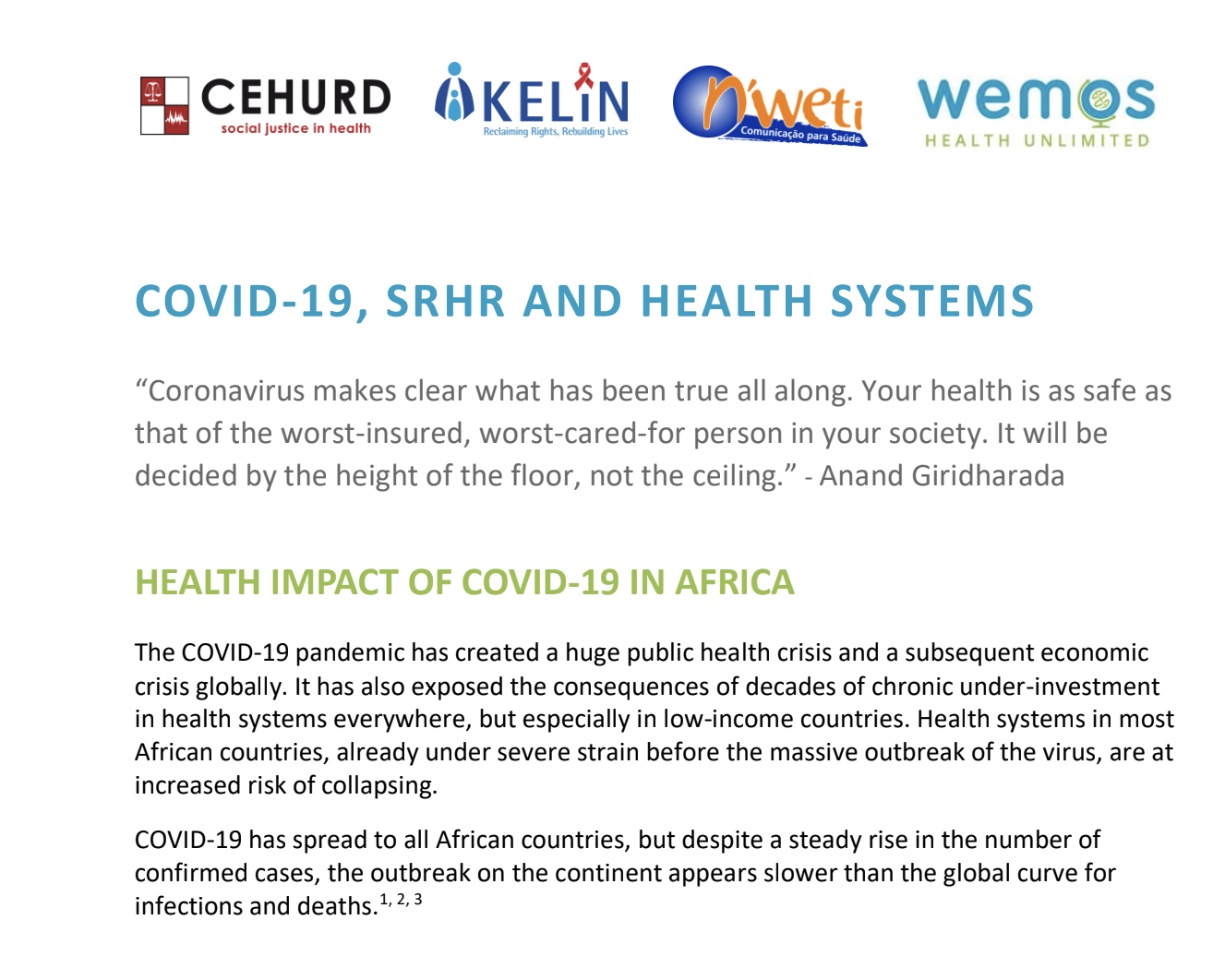 COVID-19, SRHR AND HEALTH SYSTEMS